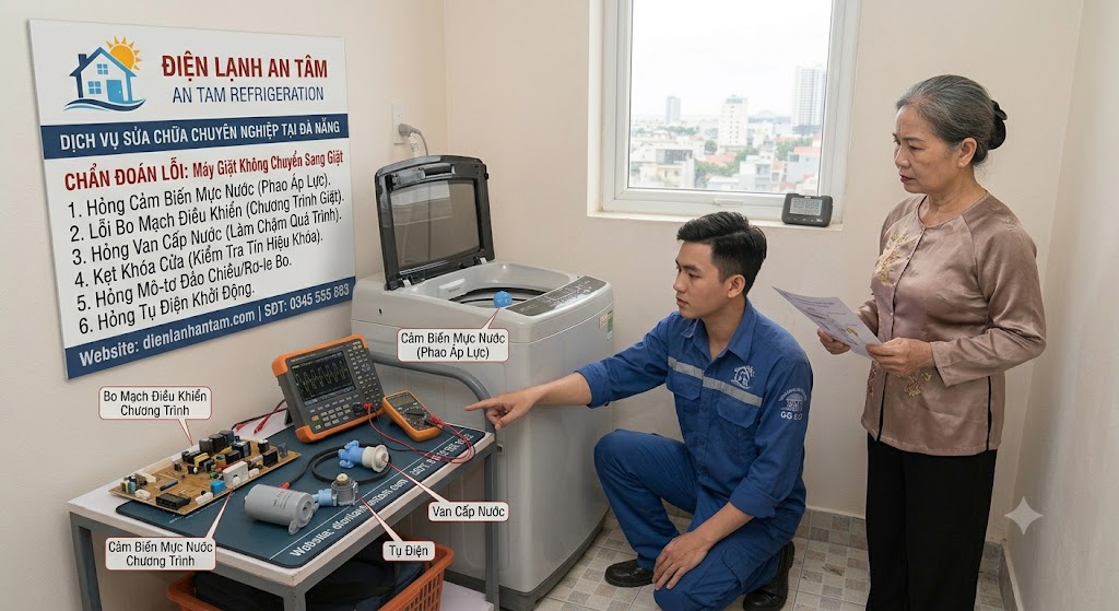 Máy giặt không chuyển sang giặt