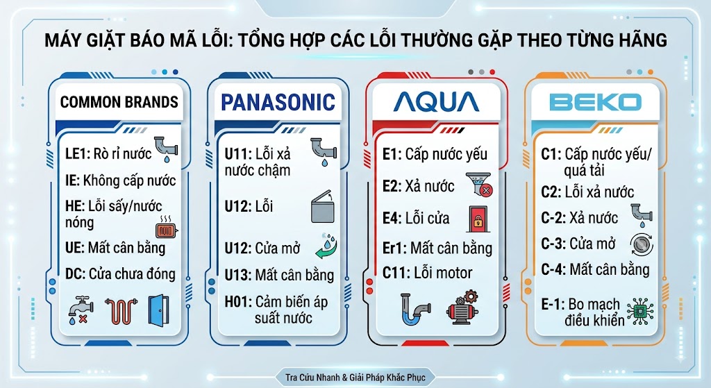 tổng hợp mã lỗi máy giặt báo