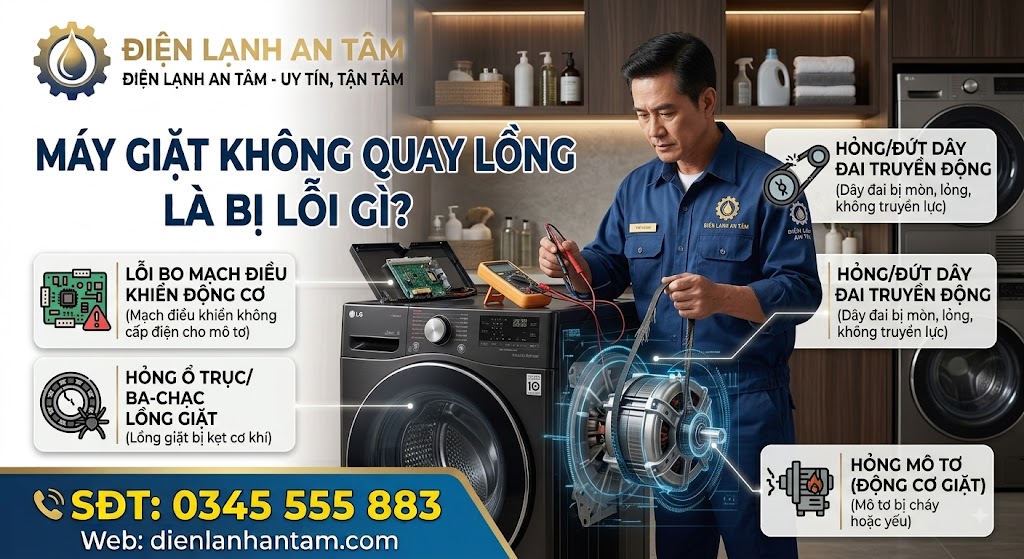 Nguyên nhân máy giặt không quay lồng thường gặp