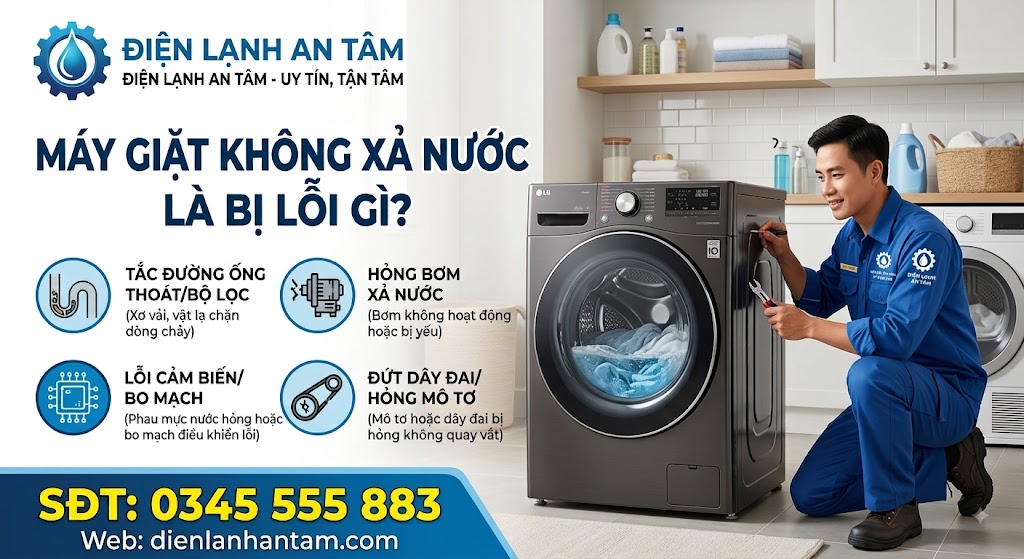 Nguyên nhân máy giặt không xả nước thường gặp