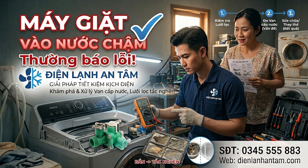 nước vào máy giặt nhưng không giặt