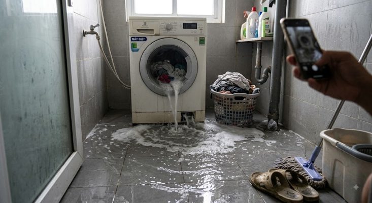 máy giặt bị tràn nước
