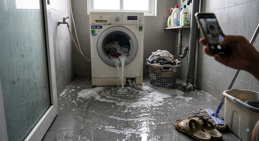 máy giặt bị tràn nước