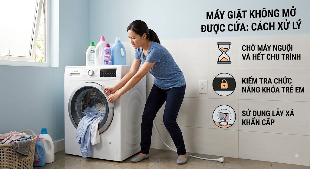 Máy giặt không mở được cửa nguyên nhân và cách xử lý